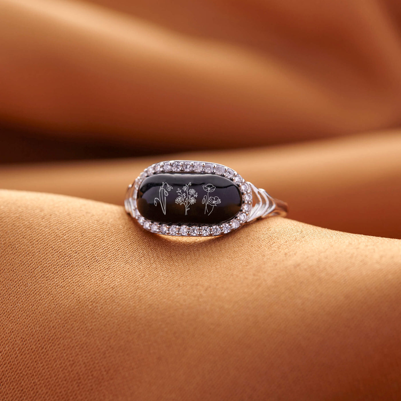 S925 PERSONALIZED FAR AWAY FROM WORRIES FLOWERS AGATE RING