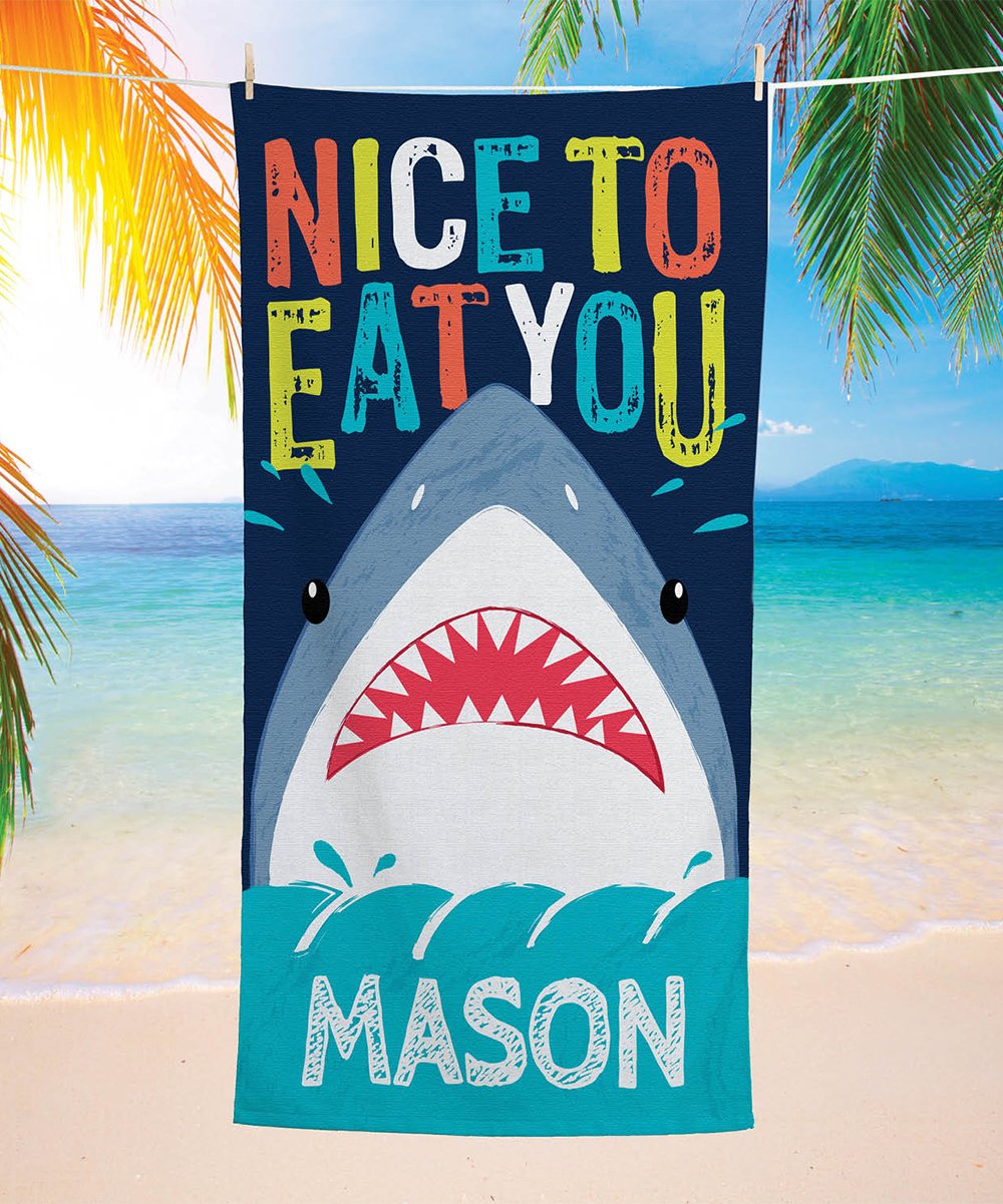 'Nice to Eat You' Velour Personalized Beach Towel