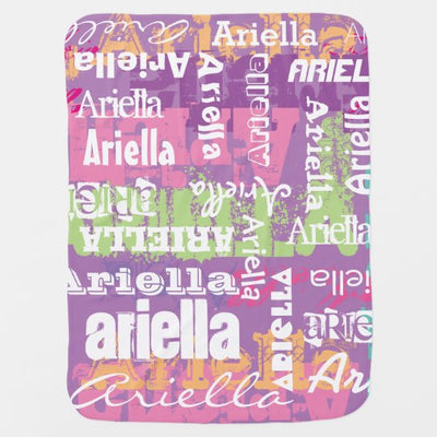 Personalized Girl's Purple Pink Subway Art Swaddle Blanket