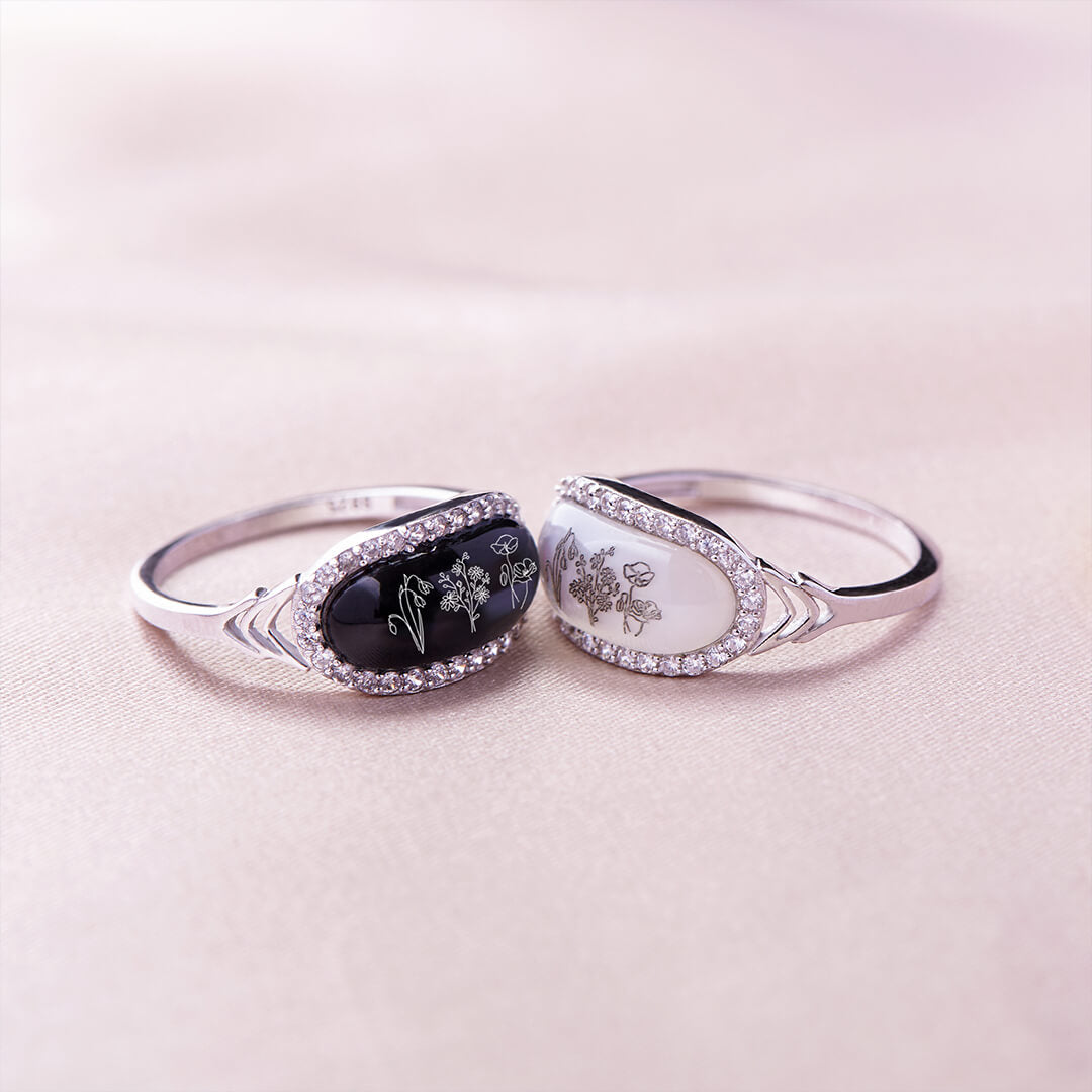 S925 PERSONALIZED UNIQUE BIRTH FLOWERS AGATE RING