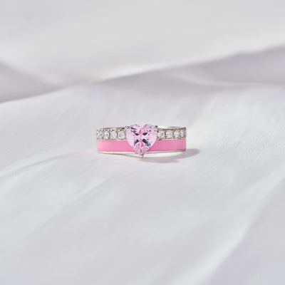 S925 STOP OVER APOLOGIZING PINK ENAMEL HEART RING