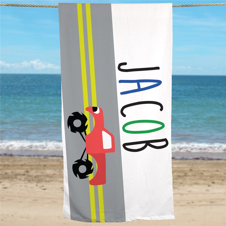 Personalized Red Truck Kid's Beach Towel