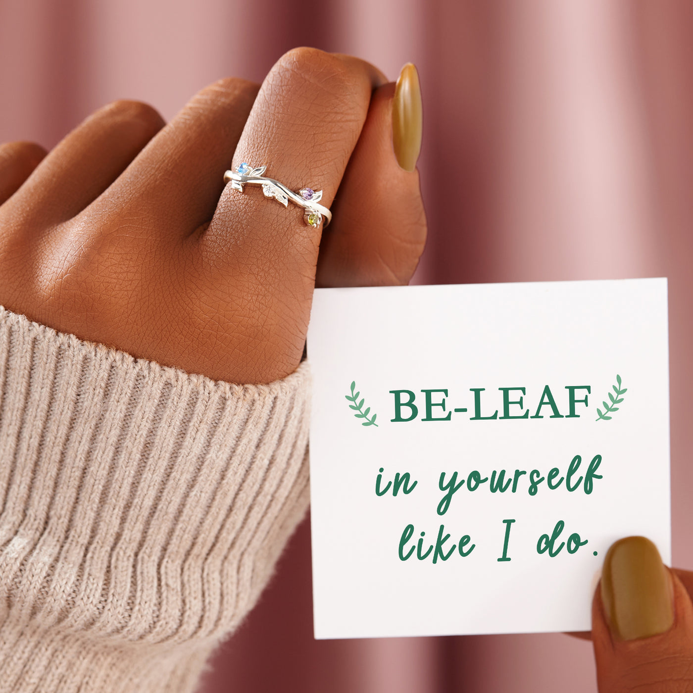 PERSONALIZED BE-LEAF 1-5 BIRTHSTONE RING