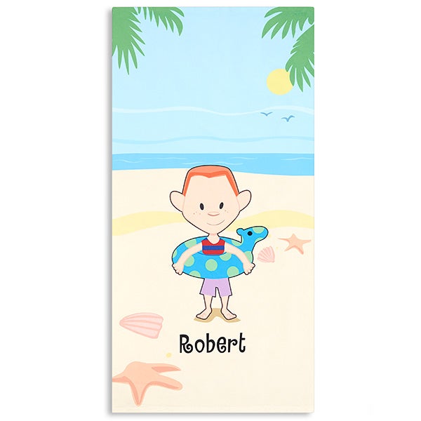 Summer Family Characters Personalized Beach Towel