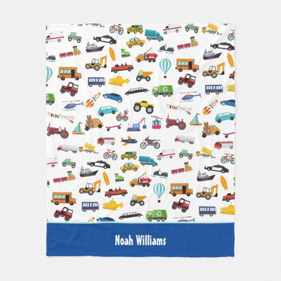 Little Boy Things That Move Vehicle Cars Kid Name Fleece Blanket