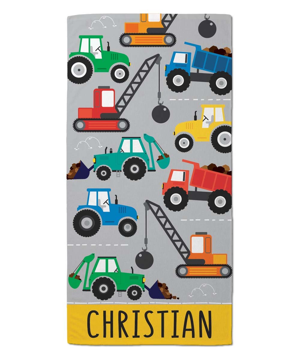 Gray Construction Machinery Personalized Beach Towel