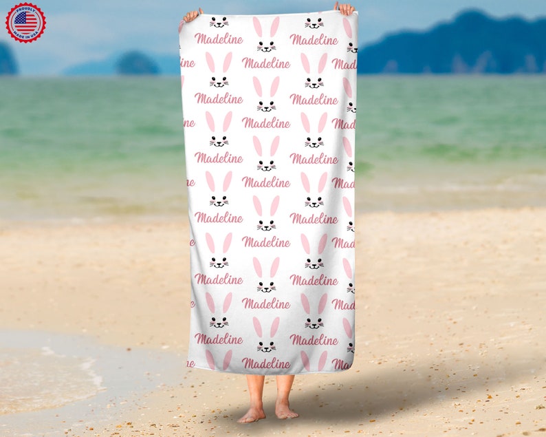 Personalized Bunny Name Beach Towel