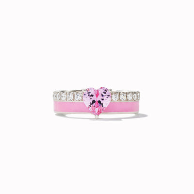 S925 STOP OVER APOLOGIZING PINK ENAMEL HEART RING