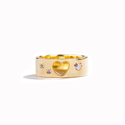 CUSTOMIZED 1-5 BIRTHSTONES HOLLOWED HEART RING