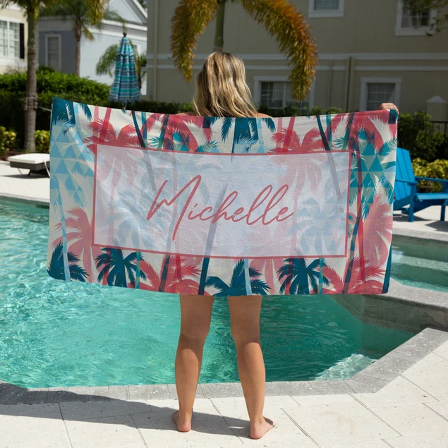 Personalized Beach Towel Bachelorette Party Favors With Palm Trees