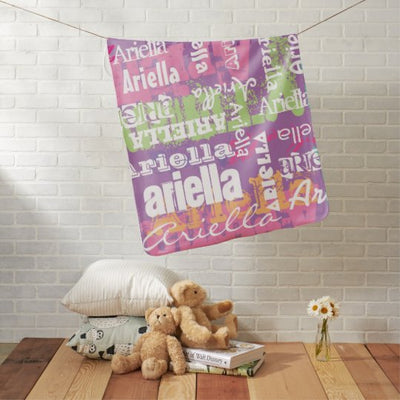 Personalized Girl's Purple Pink Subway Art Swaddle Blanket