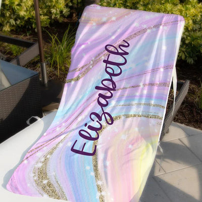 Personalized Rainbow Marble Beach Towel