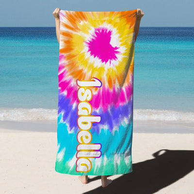 Personalized Rainbow Tie Dye Beach Towel