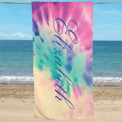 Personalized Tie Dye Pastel Beach Towel