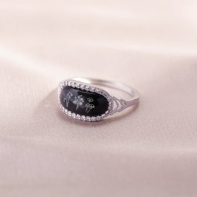 S925 BIRTH MONTH FLOWERS AGATE RING