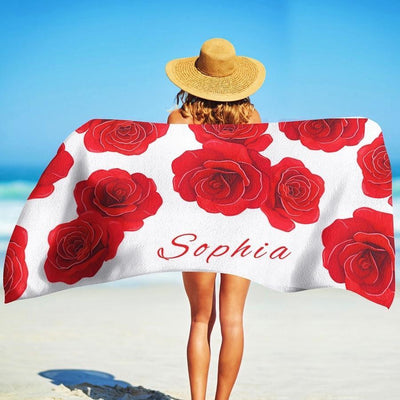 Personalized Red Rose Beach Towels