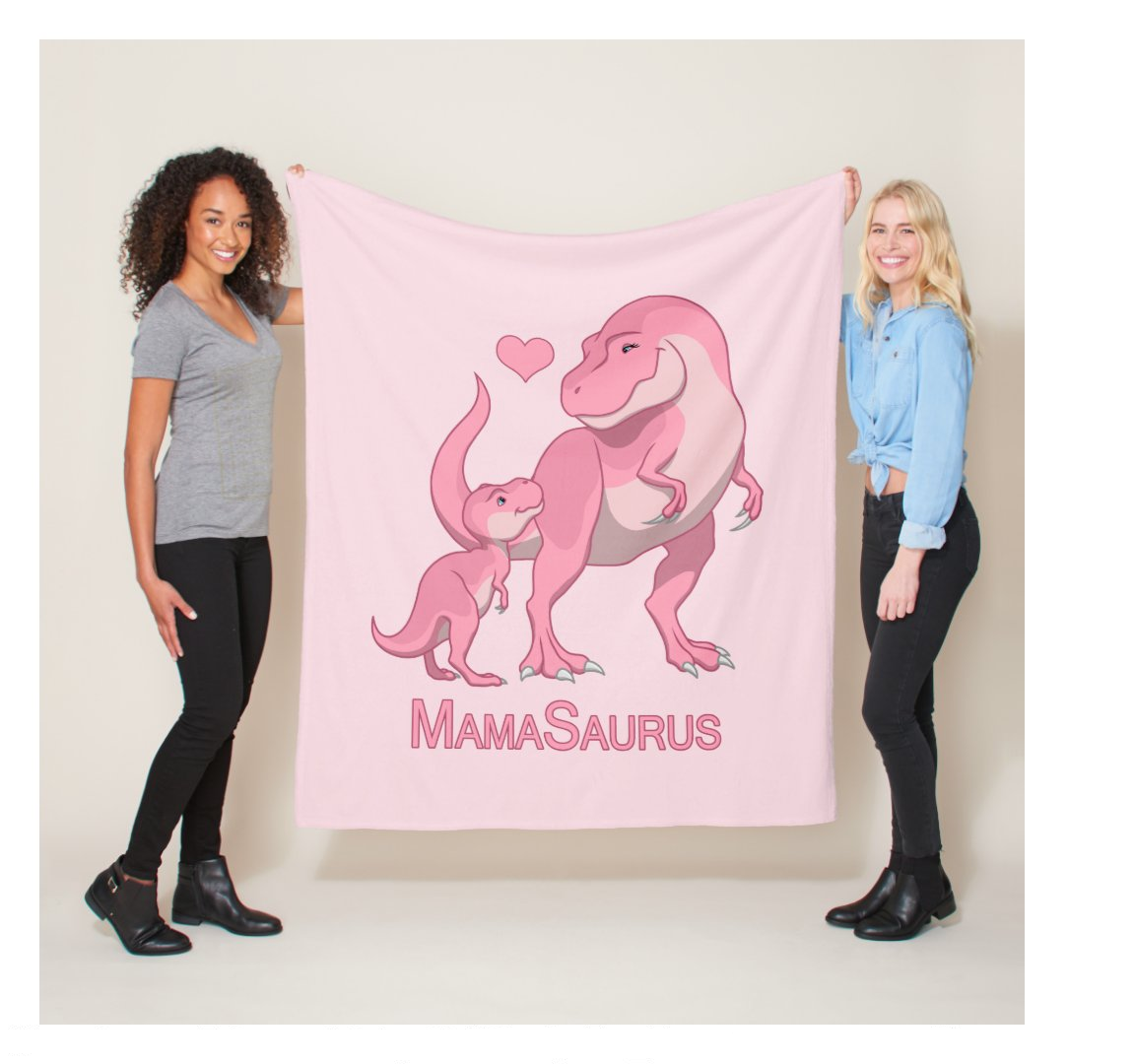 MamaSaurus T-Rex and Baby Girl Dinosaurs Fleece Blanket A79