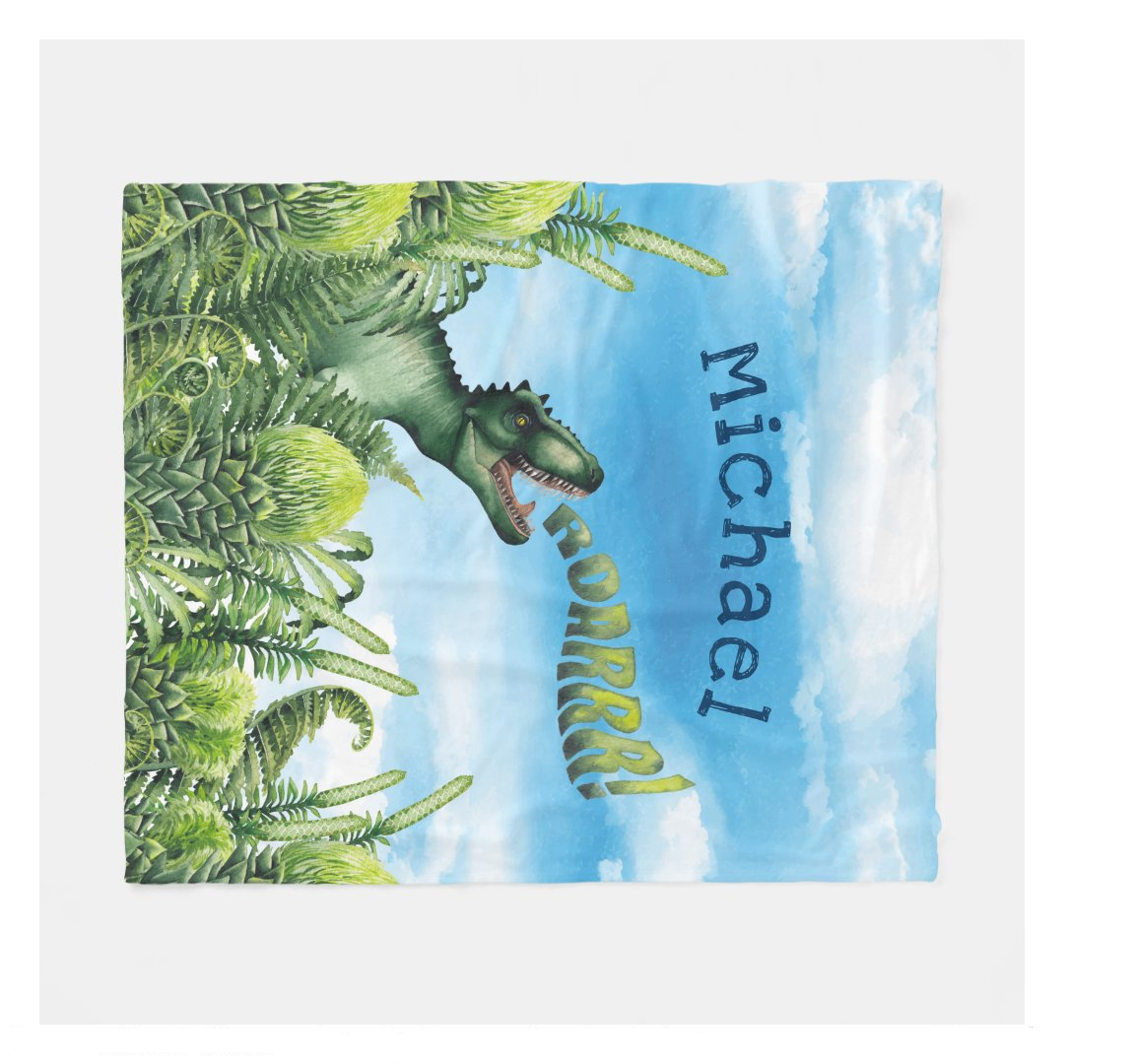 Personalized Watercolor T-Rex Dinosaur Kids' Fleece Blanket A80