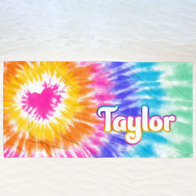 Personalized Rainbow Tie Dye Beach Towel