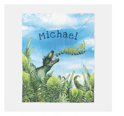 Personalized Watercolor T-Rex Dinosaur Kids' Fleece Blanket A80