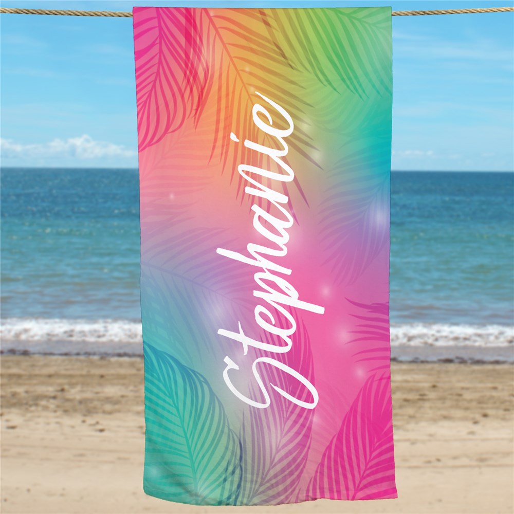 Personalized Tropical Leaves Beach Towel