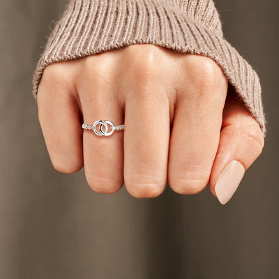 DAINTY PAVE INTERLOCKING RING-MOTHER & DAUGHTER FOREVER LINKED