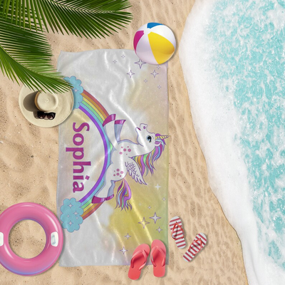 Personalized Beach Towel with Your Name - Unicorn B65