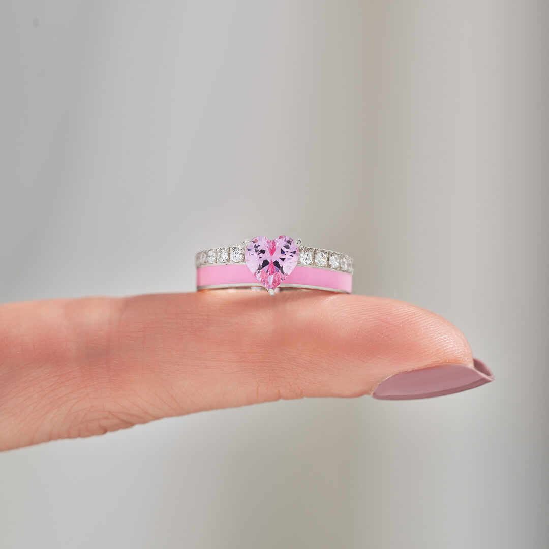 S925 STOP OVER APOLOGIZING PINK ENAMEL HEART RING