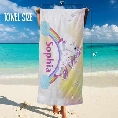 Personalized Beach Towel with Your Name - Unicorn B65