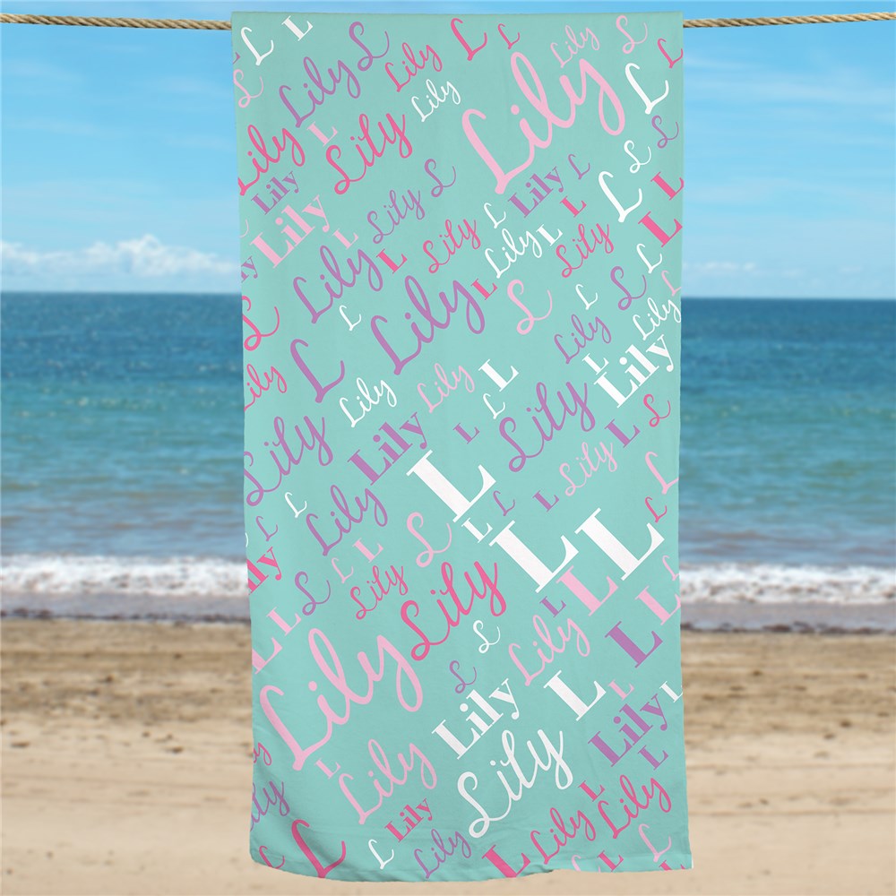 Personalized Script Word Art Girls Beach Towel B03