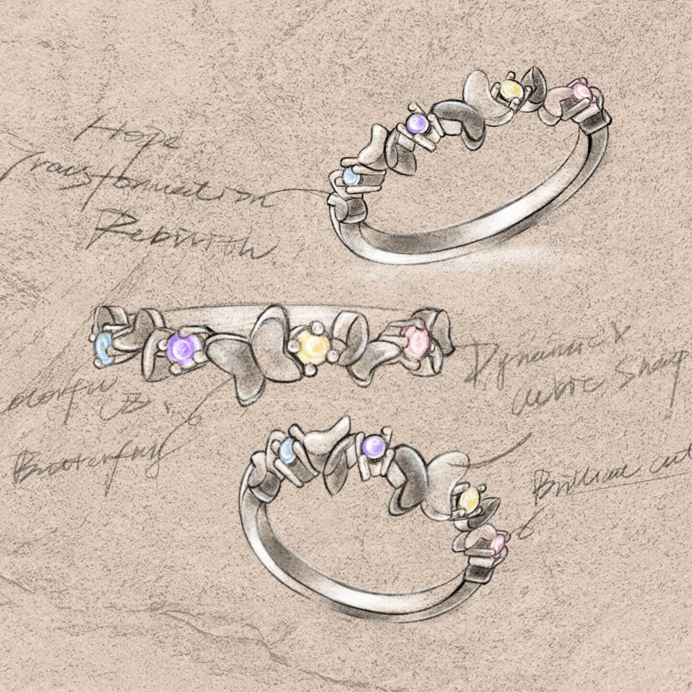 S925 PERSONALIZED 1-4 BIRTHSTONES BUTTERFLY RING