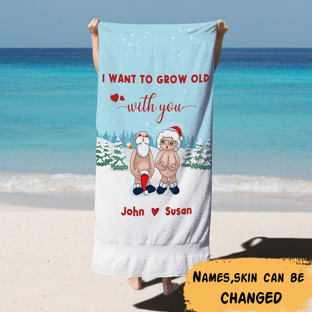 Personalized Funny Santa Couple Beach Towel