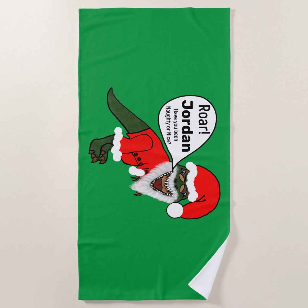Personalized Dinosaur Christmas Gift Beach Towel