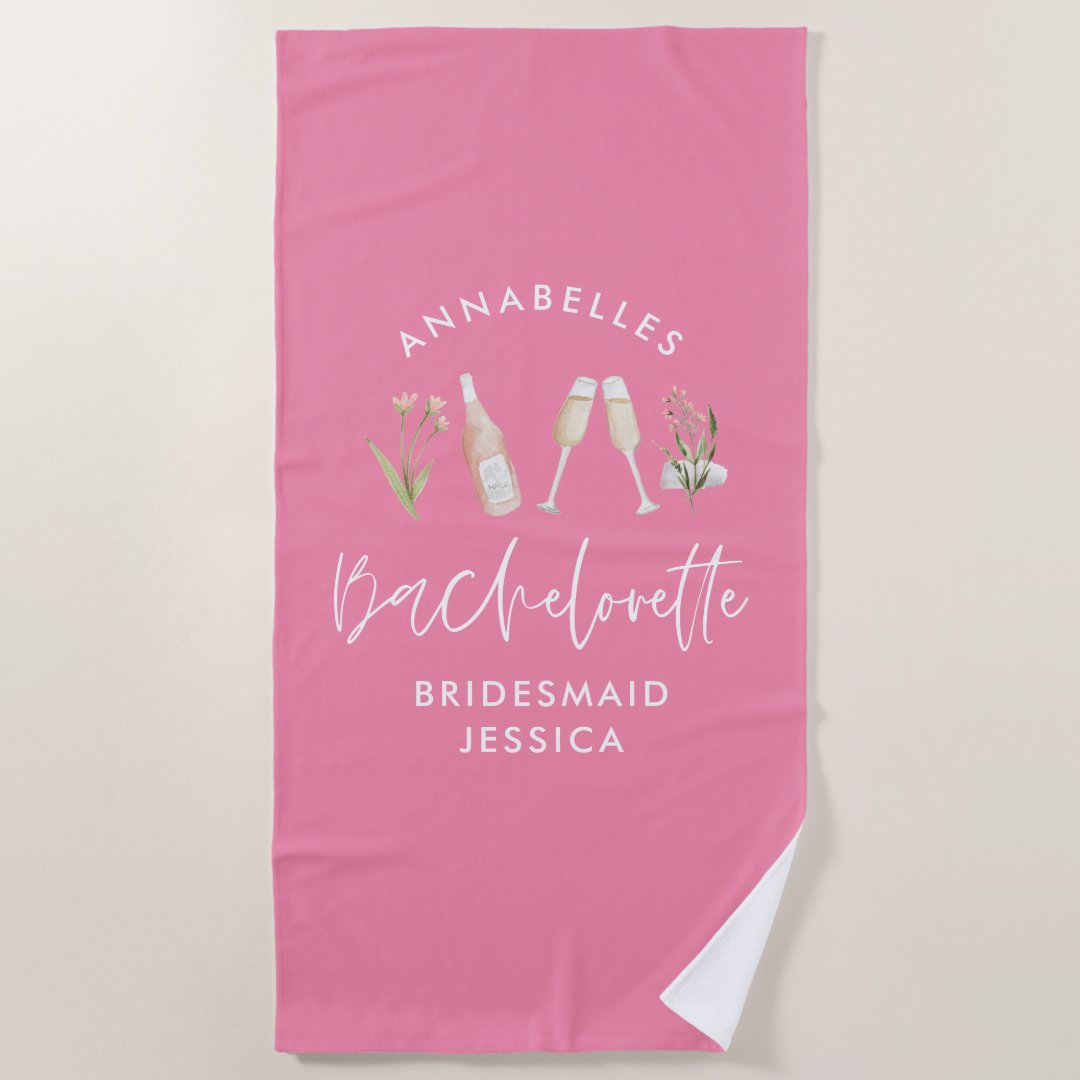 pink girly bachelorette floral cocktail elegant beach towel