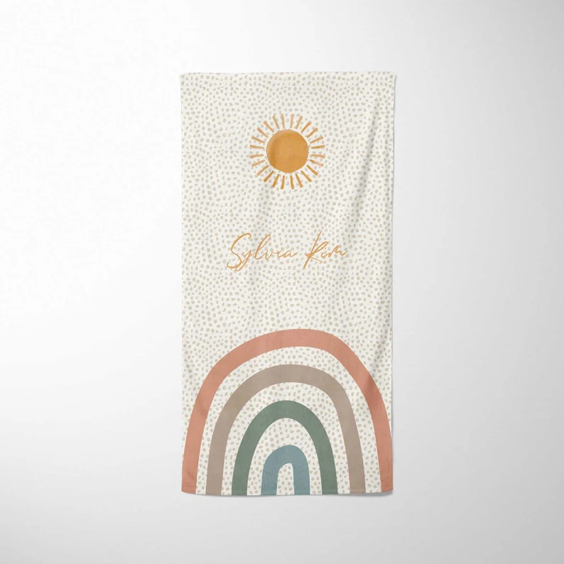 Monogrammed Microfiber Cotton Boho Rainbow Sun Towel