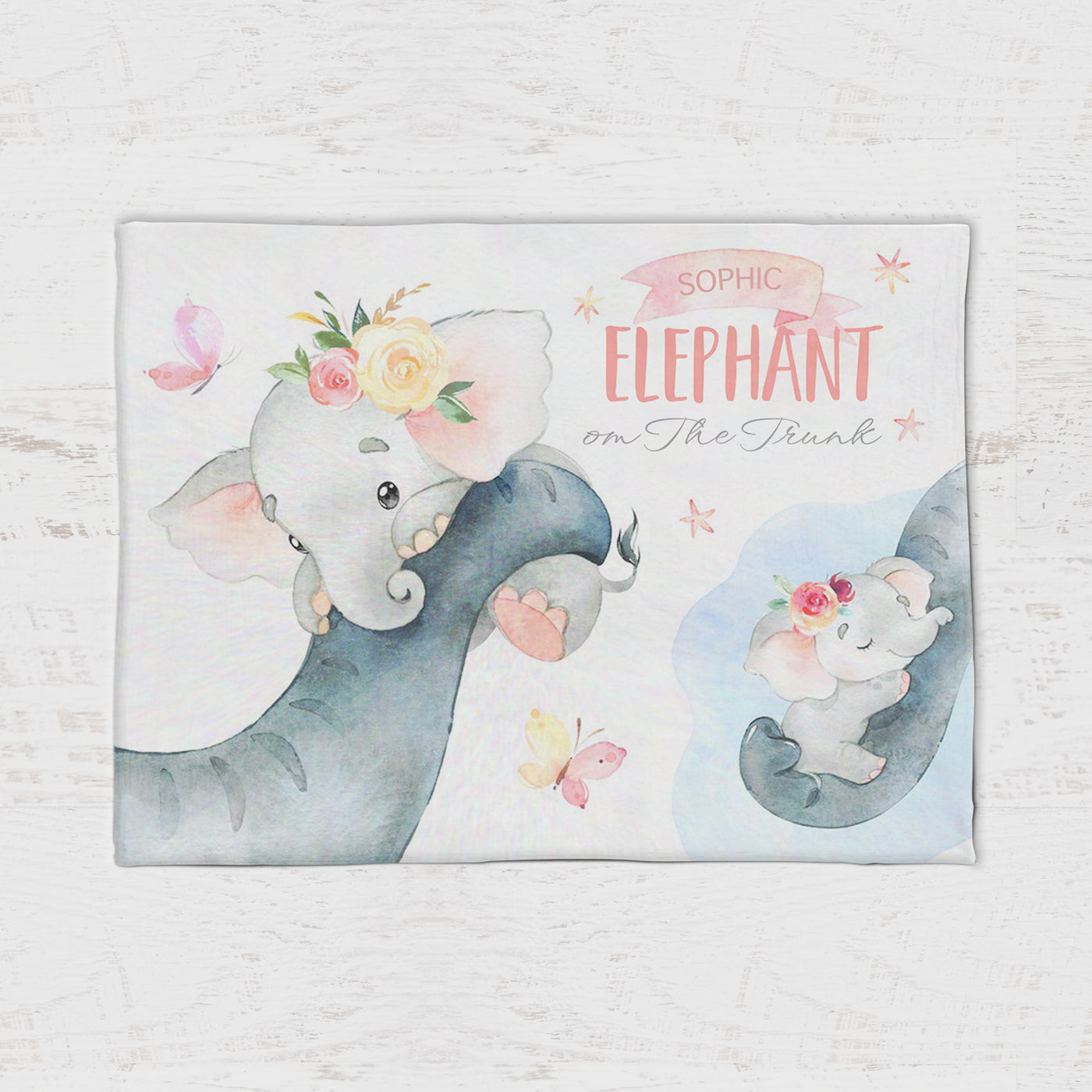 Elephant Personalized Baby Girl Blanket