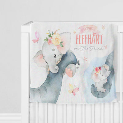 Elephant Personalized Baby Girl Blanket