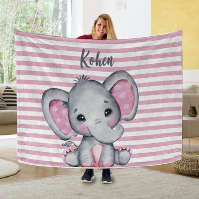 Personalized Name Fleece Blanket -Pink Elephant