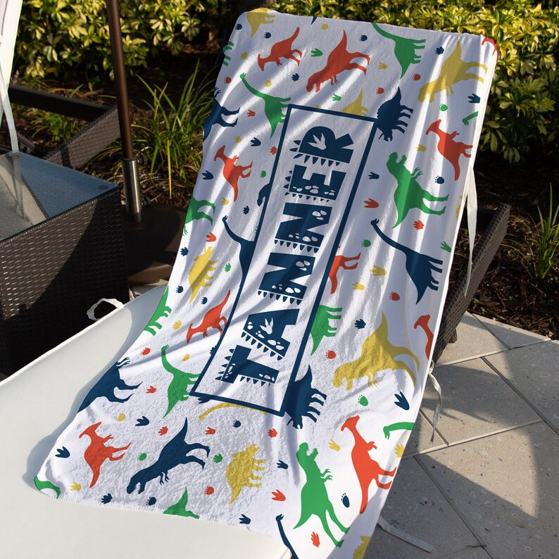 Colorful Dinos Personalized Towel