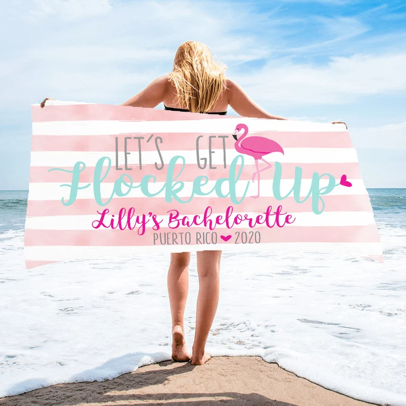 Lets Get Flocked Up Towel | Lets Flamingle Bachelorette Party Towel  B80