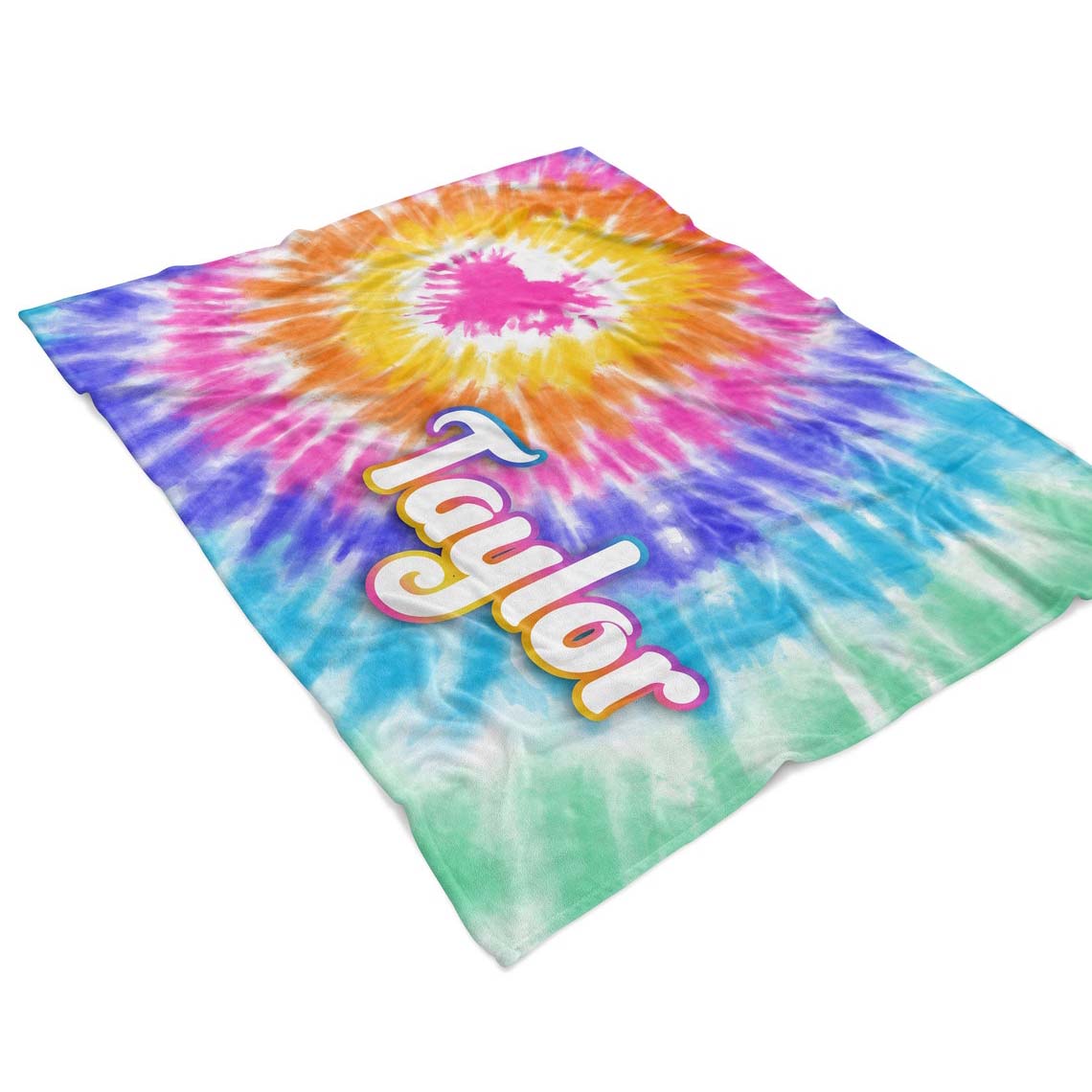 Personalized Tie Dye Heart Rainbow Blanket