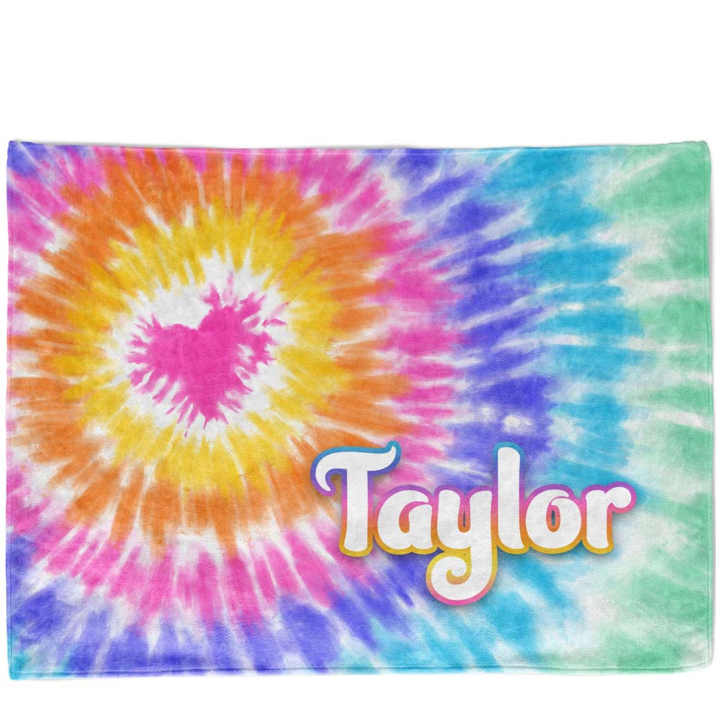 Personalized Tie Dye Heart Rainbow Blanket