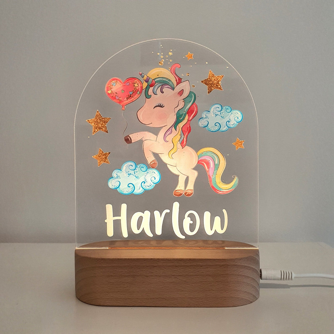 Personalised Night Light baby gift - Custom Name Nursery Night Light - Rainbow Unicorn
