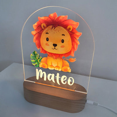 Personalised Night Light baby gift - Custom Name Nursery Night Light - Jungle Safari Lion