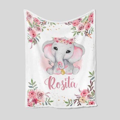 Personalized Name Elephant Rose Blanket