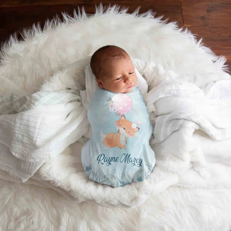 Personalized Name Fox Flower Blanket