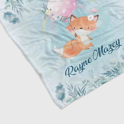 Personalized Name Fox Flower Blanket