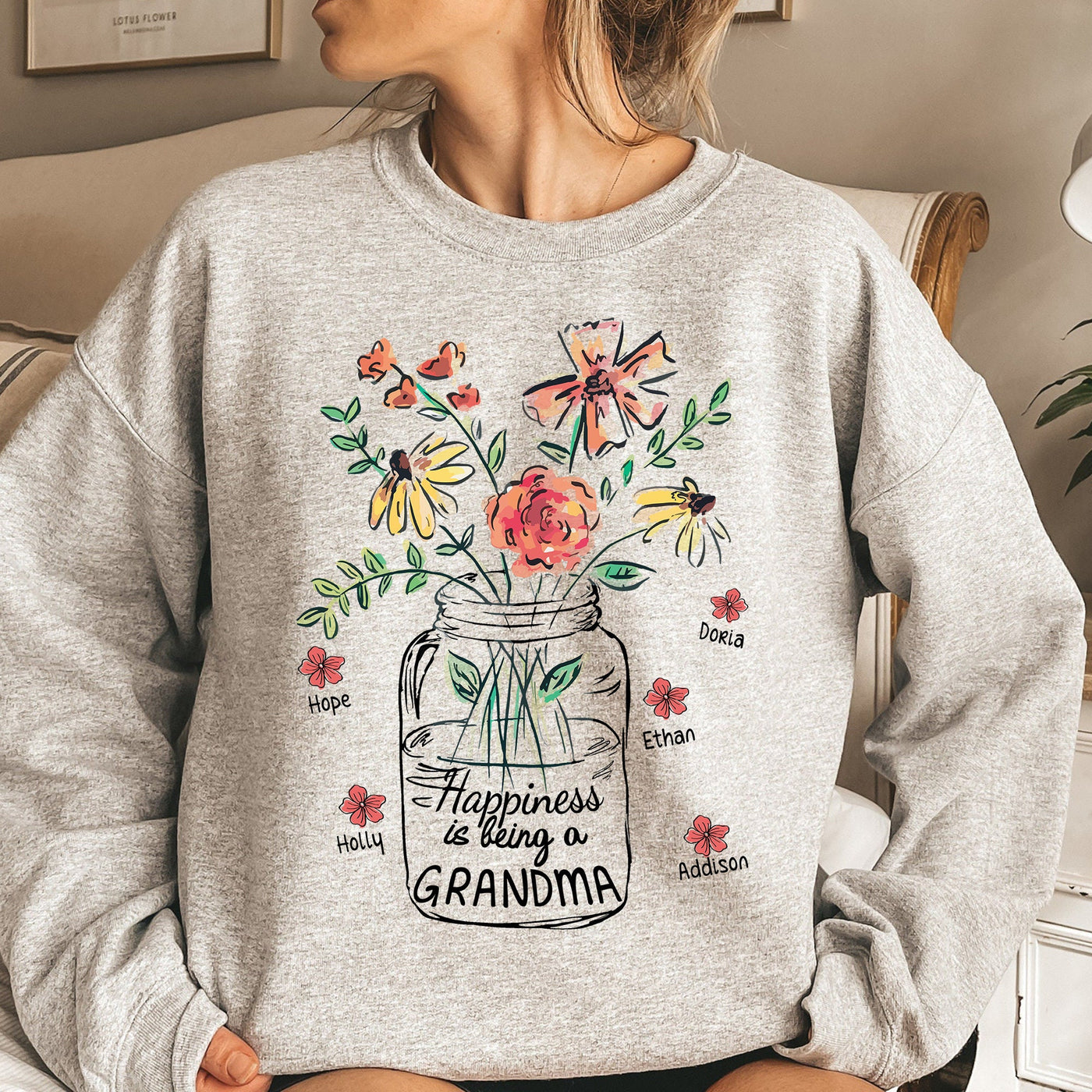 Personalized Grandma With Kids And Grandkids Names, Gift For Women